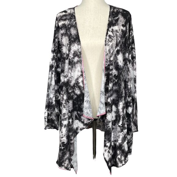 Catherines Light Open Cardigan Women Size 0X Gray Black Tie-Dye Cotton Pockets - Picture 1 of 13